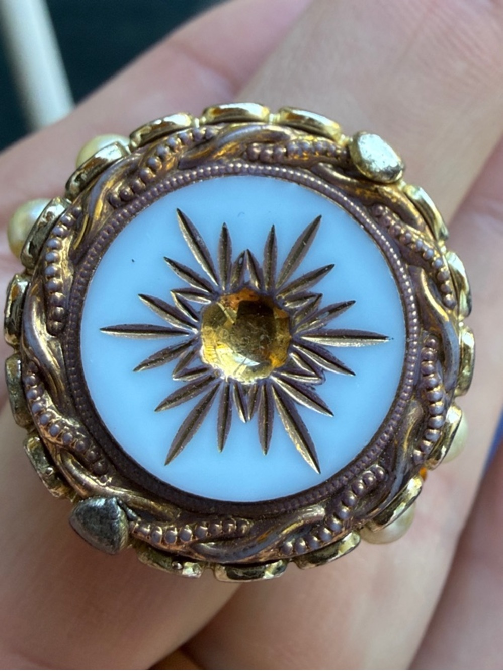 Vintage signed Hollycraft Victorian Revival High Dome Cocktail Ring Sz 10